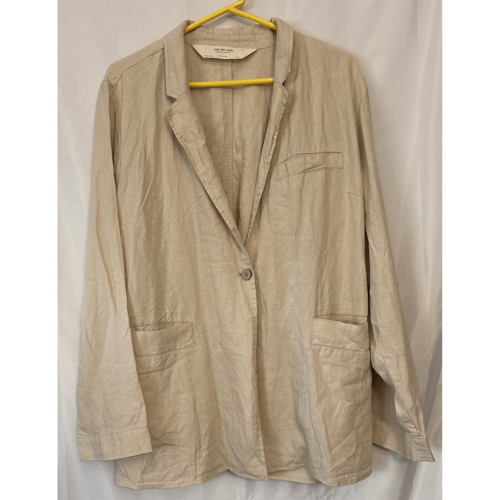 Peace Love World Boheme Linen/Rayon Blend 1 Button Blazer Pockets Cream Color XL